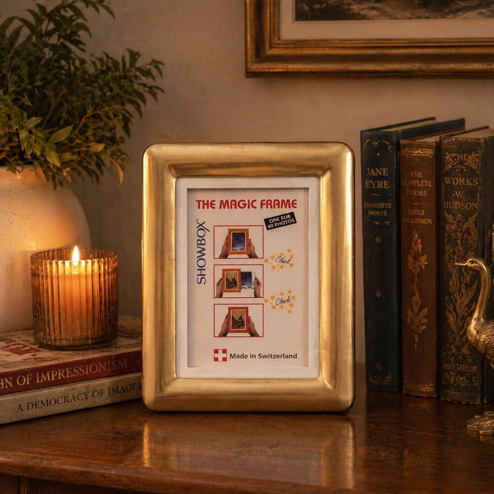 Vintage Showbox Magic Frame Gold Tone Rotating Photo Frame Holds 40 Photos